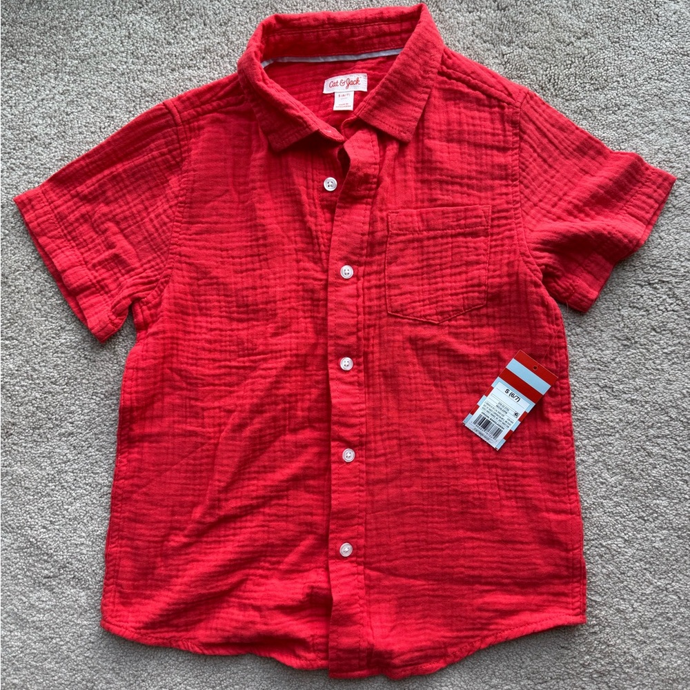 Cat & Jack Vibrant Red Button Down Shirt New With Tags